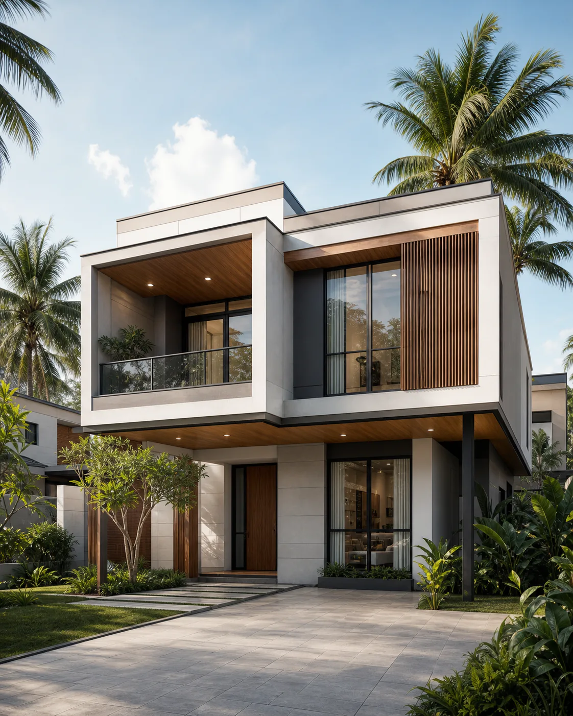 Compact tropical residence used as a prefabricated villa concept reference