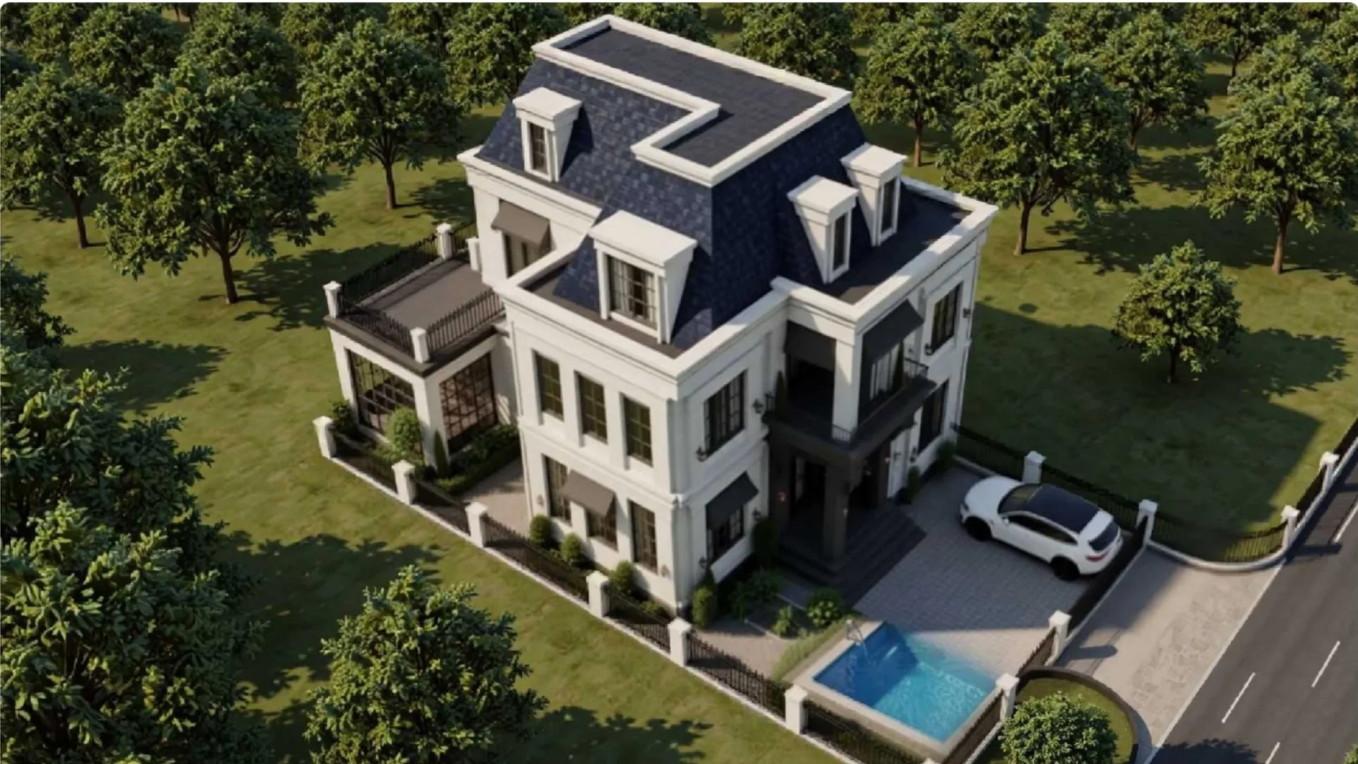 Planned residential community concept surrounded by trees