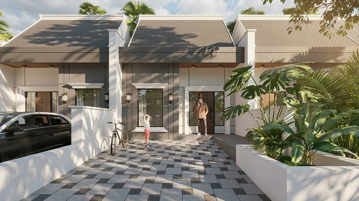 Compact New Diraya ADEN2 residences with pitched roofs and sheltered entrances