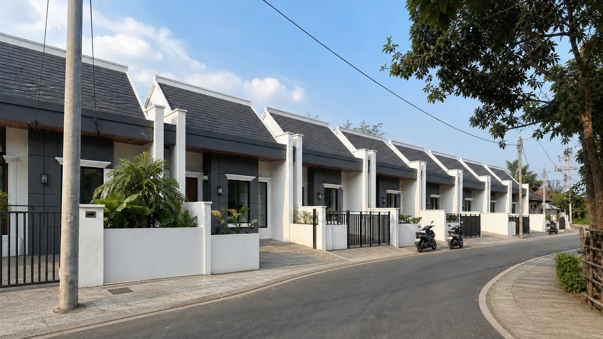 Street-corner view of a completed New Diraya ADEN2 residential row