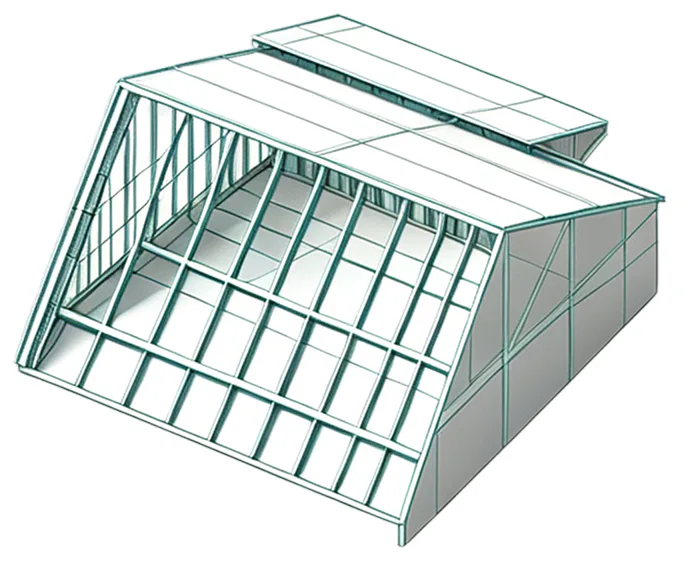 Prefabricated roof panel shown in the Unit M technical material