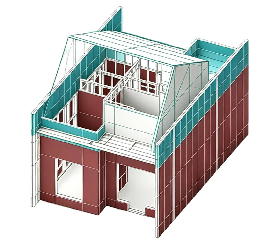 Unit M Block Structure with prefabricated roof-panel assembly
