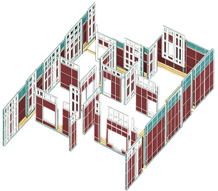 Exploded arrangement of Unit M Wall Panel Type components